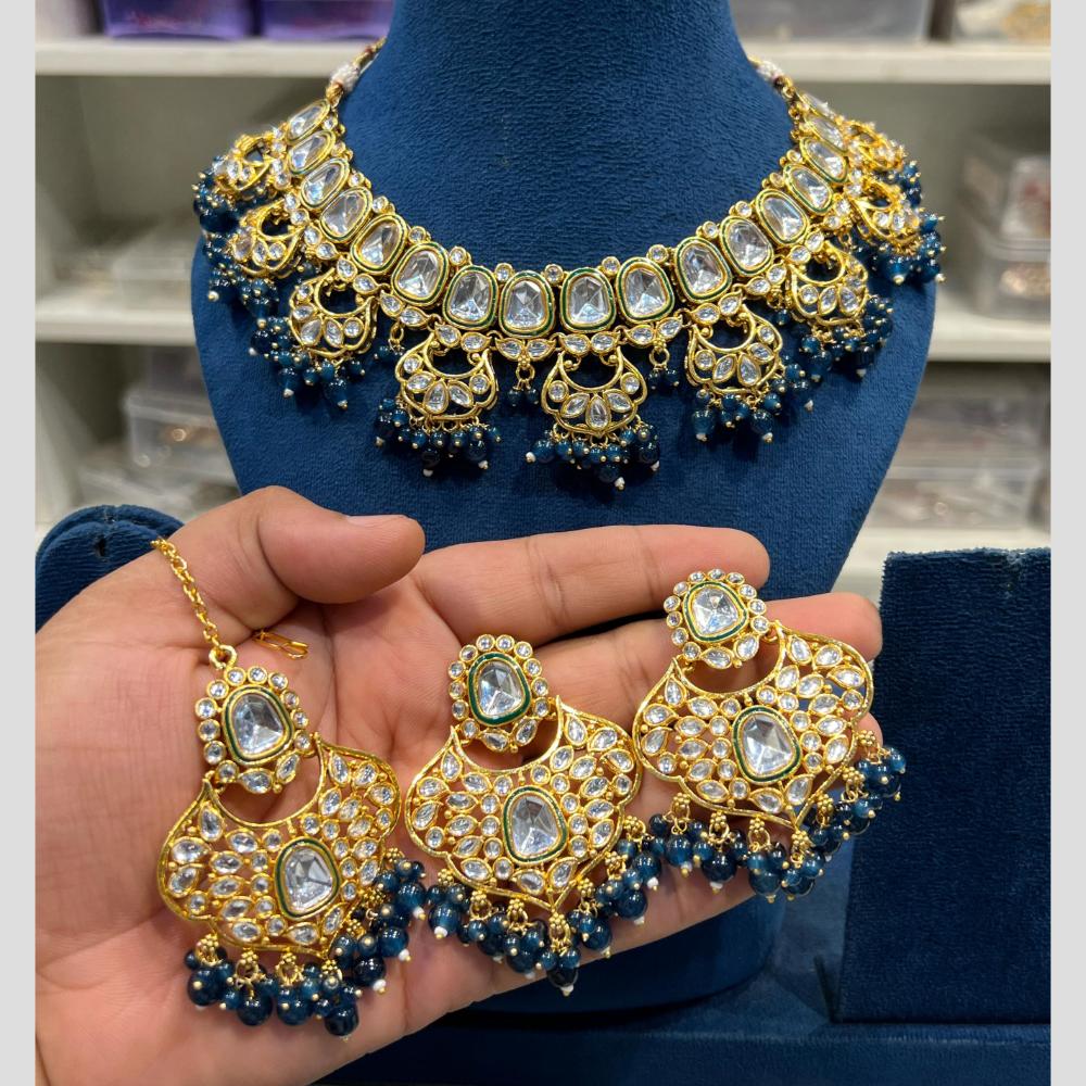 Hira Collections Gold Plated Kundan And Beads Necklace Set