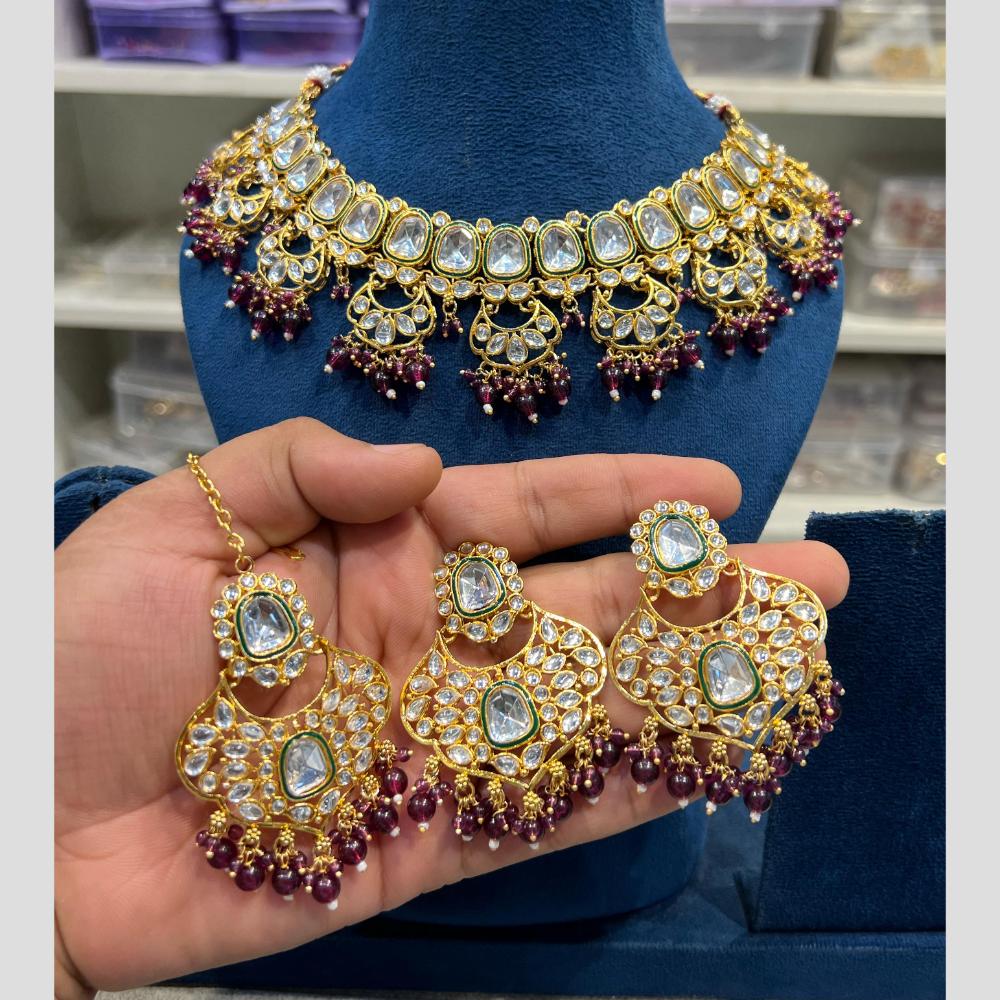 Hira Collections Gold Plated Kundan And Beads Necklace Set