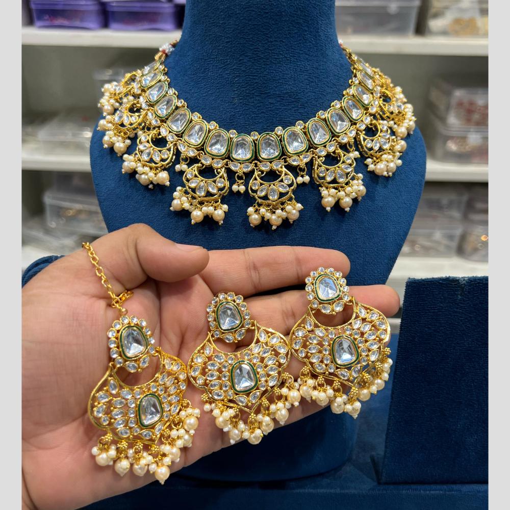 Hira Collections Gold Plated Kundan And Beads Necklace Set
