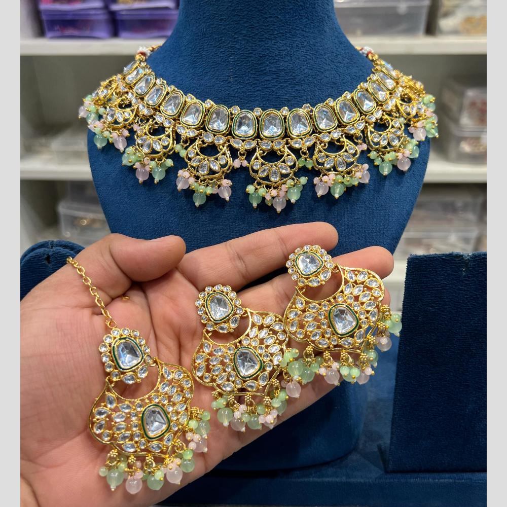 Hira Collections Gold Plated Kundan And Beads Necklace Set