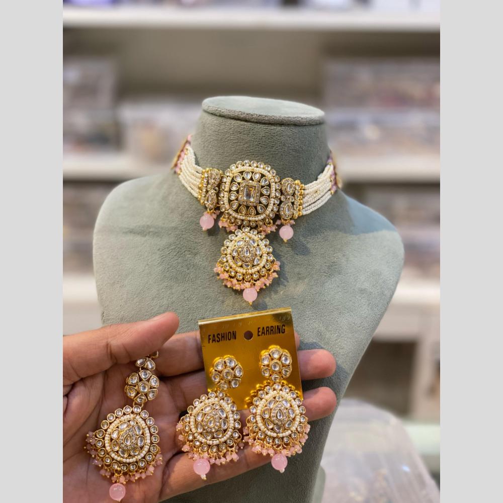 Hira Collection Traditional Gold Plated Kundan & Beaded Choker Necklace Set