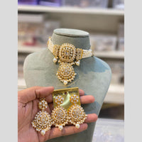 Hira Collection Traditional Gold Plated Kundan & Beaded Choker Necklace Set