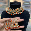 Hira Collections Traditional Gold Plated  Pearls and Crystals Choker Necklace Set