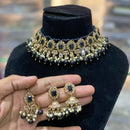 Hira Collections Traditional Gold Plated  Beads and Crystals Choker Necklace Set