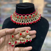 Hira Collections Traditional Gold Plated  Beads and Crystals Choker Necklace Set