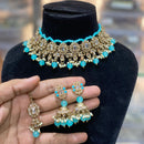 Hira Collections Traditional Gold Plated  Beads and Crystals Choker Necklace Set