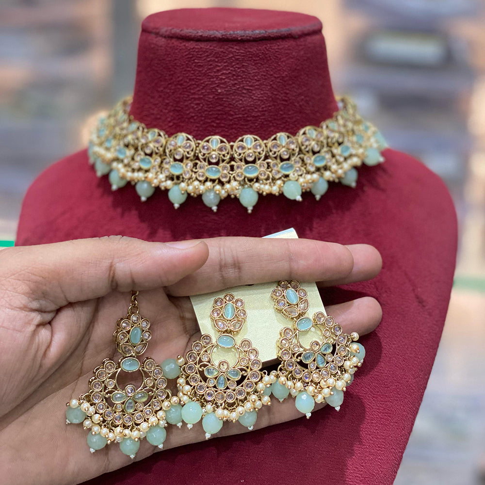 Hira Collections Traditional Gold Plated  Beads and Crystals Necklace Set