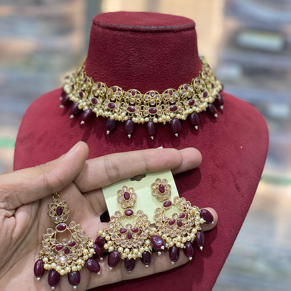 Hira Collections Traditional Gold Plated  Beads and Crystals Necklace Set