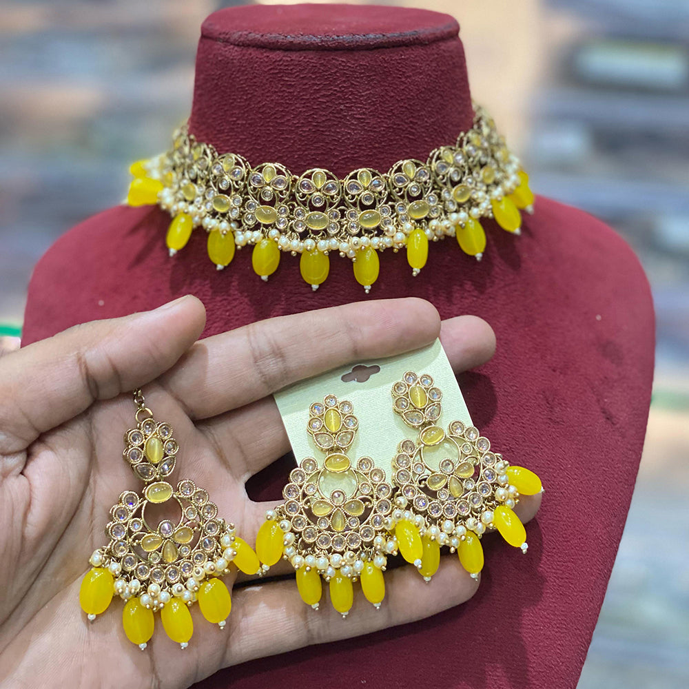 Hira Collections Traditional Gold Plated  Beads and Crystals Necklace Set