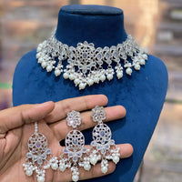 Hira Collections Traditional Gold Plated  Beads and Crystals Choker Necklace Set
