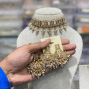 Hira Collections Traditional Gold Plated  Beads and Crystals Choker Necklace Set