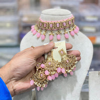 Hira Collections Traditional Gold Plated  Beads and Crystals Choker Necklace Set