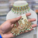 Hira Collections Traditional Gold Plated  Beads and Crystals Choker Necklace Set