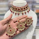 Hira Collections Traditional Gold Plated  Beads and Crystals Choker Necklace Set