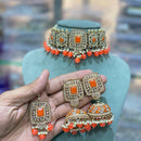 Hira Collections Traditional Gold Plated  Beads and Crystals Choker Necklace Set