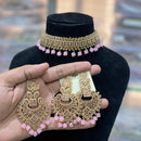 Hira Collections Traditional Gold Plated  Beads and Crystals Choker Necklace Set