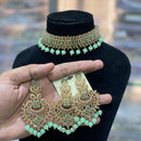 Hira Collections Traditional Gold Plated  Beads and Crystals Choker Necklace Set