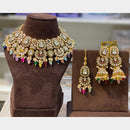 Hira Collections Elegant Gold Plated Kundan Work and Beads Necklace Set