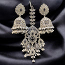 Hira Collections Silver Plated Crystals And Pearl Jhumki Earrings With Maangtikka