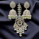 Hira Collections Silver Plated Crystals And Pearl Jhumki Earrings With Maangtikka