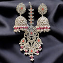 Hira Collections Silver Plated Crystals And Pearl Jhumki Earrings With Maangtikka