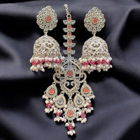 Hira Collections Silver Plated Crystals And Pearl Jhumki Earrings With Maangtikka