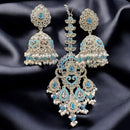 Hira Collections Silver Plated Crystals And Pearl Jhumki Earrings With Maangtikka