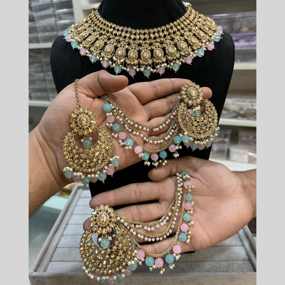 Hira Collections Traditional Gold Plated  Beads and Crystals Necklace Set