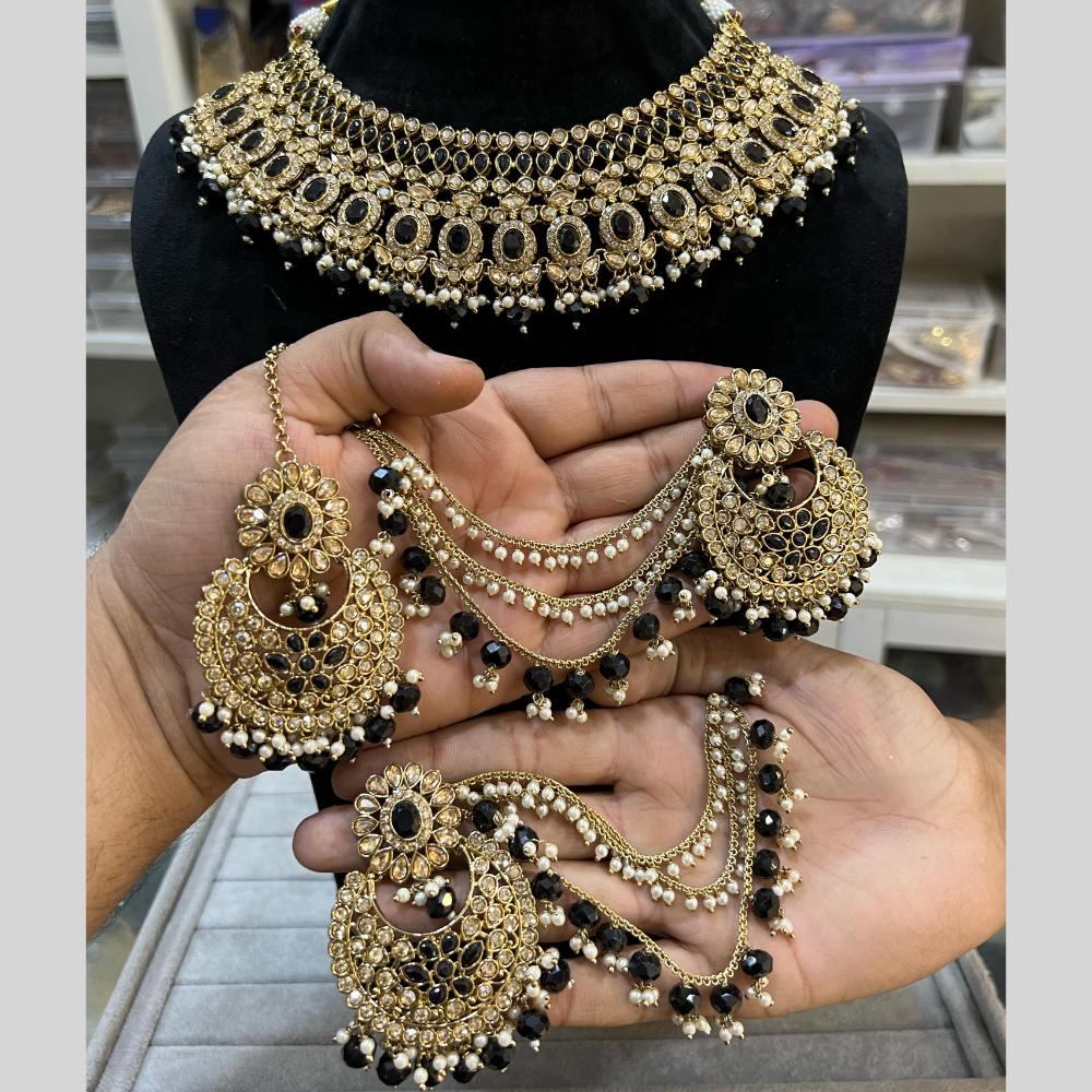 Hira Collections Traditional Gold Plated  Beads and Crystals Necklace Set