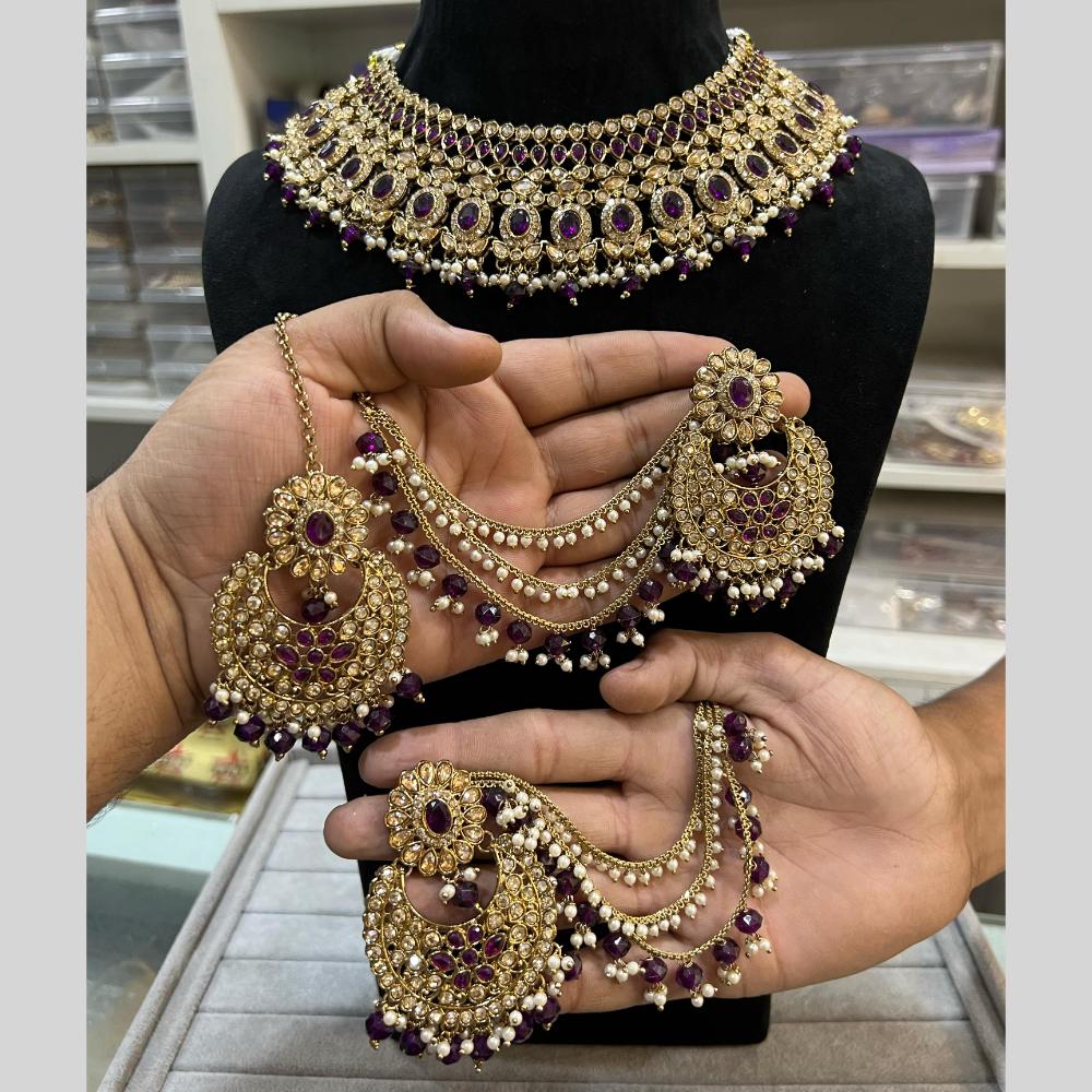 Hira Collections Traditional Gold Plated  Beads and Crystals Necklace Set