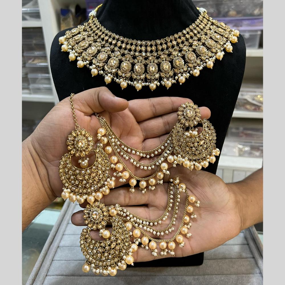 Hira Collections Traditional Gold Plated  Beads and Crystals Necklace Set