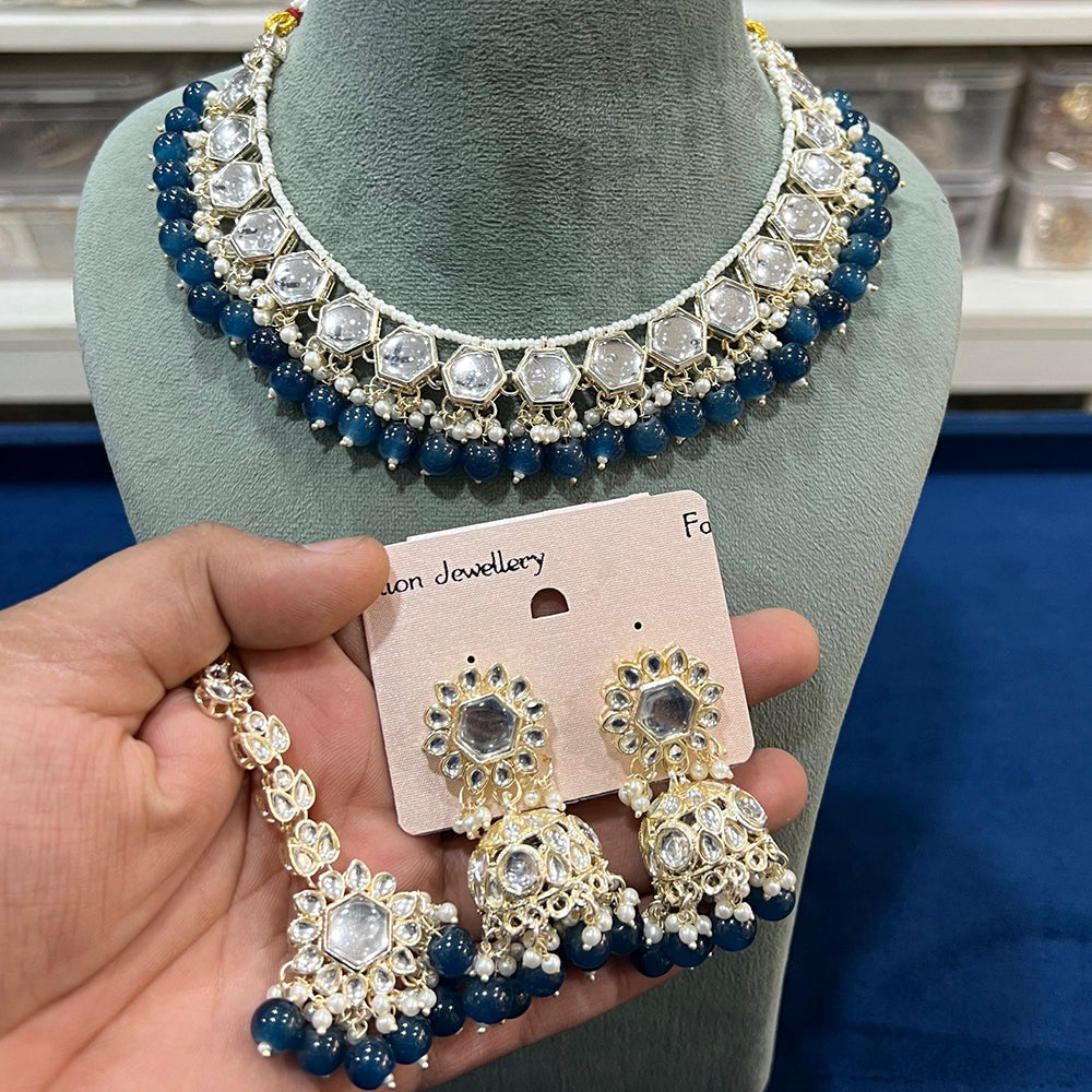 Hira Collections  Gold Plated Royal Kundan Stone And Beads Necklace Set