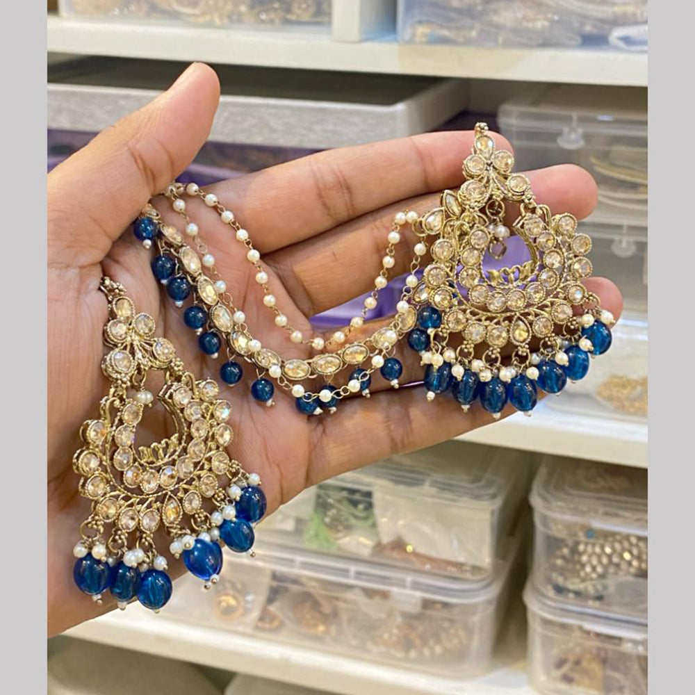 Hira Collections Gold Plated Crystals And Beads Dangler Earrings With Maangtikka