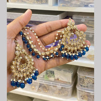 Hira Collections Gold Plated Crystals And Beads Dangler Earrings With Maangtikka