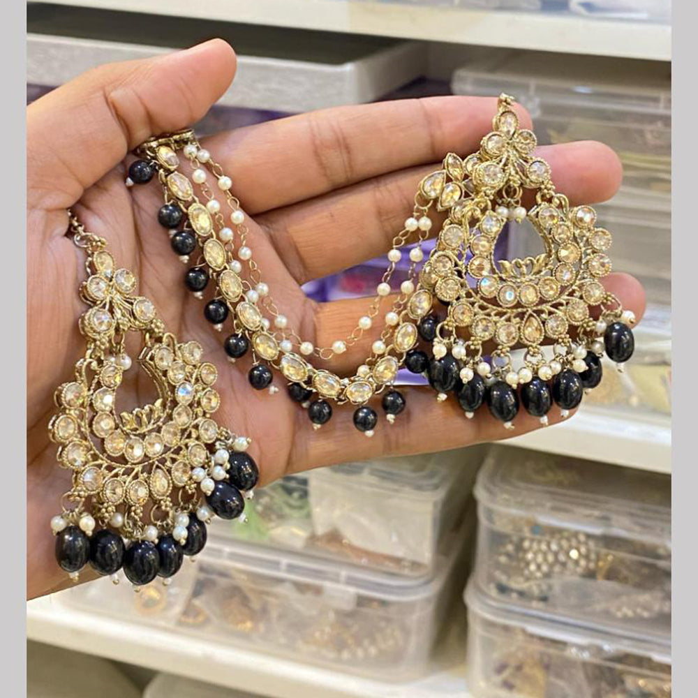 Hira Collections Gold Plated Crystals And Beads Dangler Earrings With Maangtikka