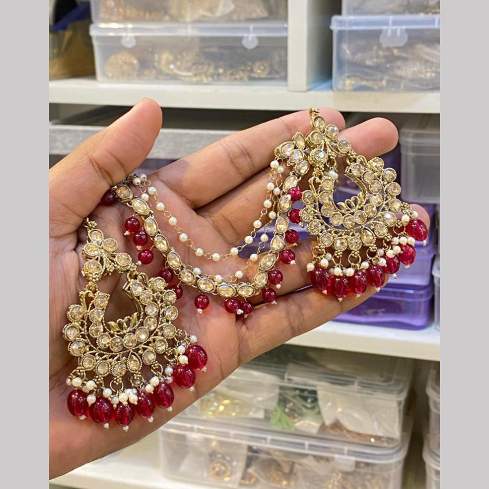 Hira Collections Gold Plated Crystals And Beads Dangler Earrings With Maangtikka
