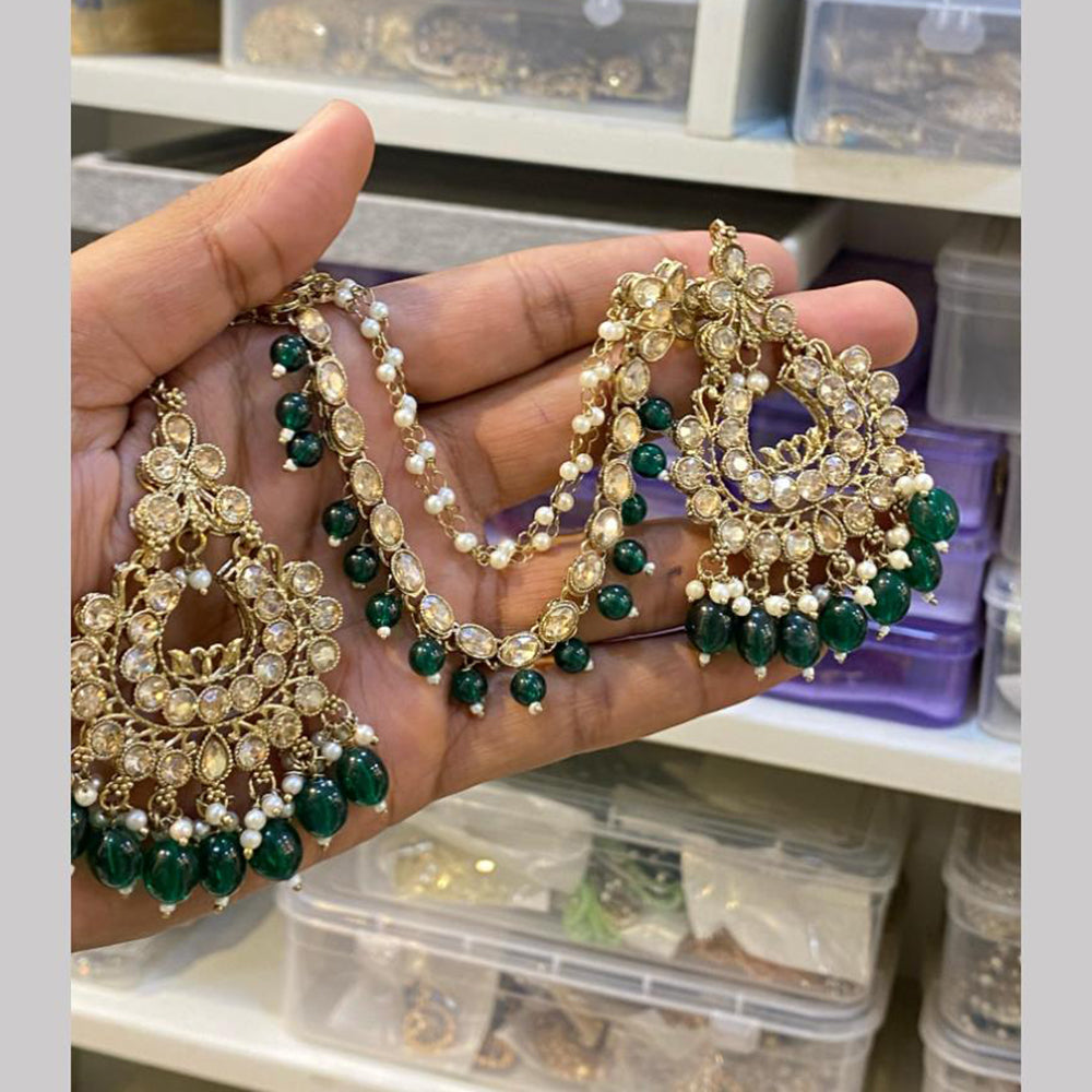 Hira Collections Gold Plated Crystals And Beads Dangler Earrings With Maangtikka