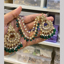 Hira Collections Gold Plated Crystals And Beads Dangler Earrings With Maangtikka