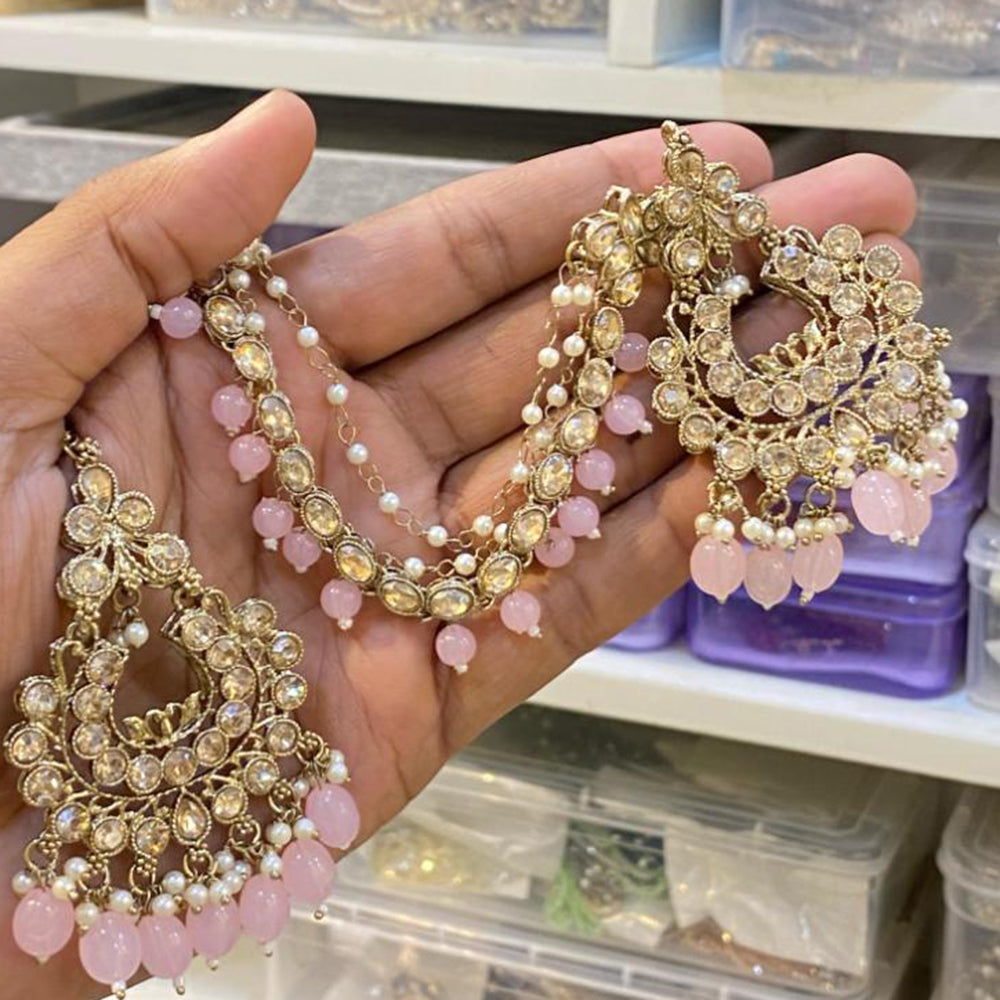 Hira Collections Gold Plated Crystals And Beads Dangler Earrings With Maangtikka