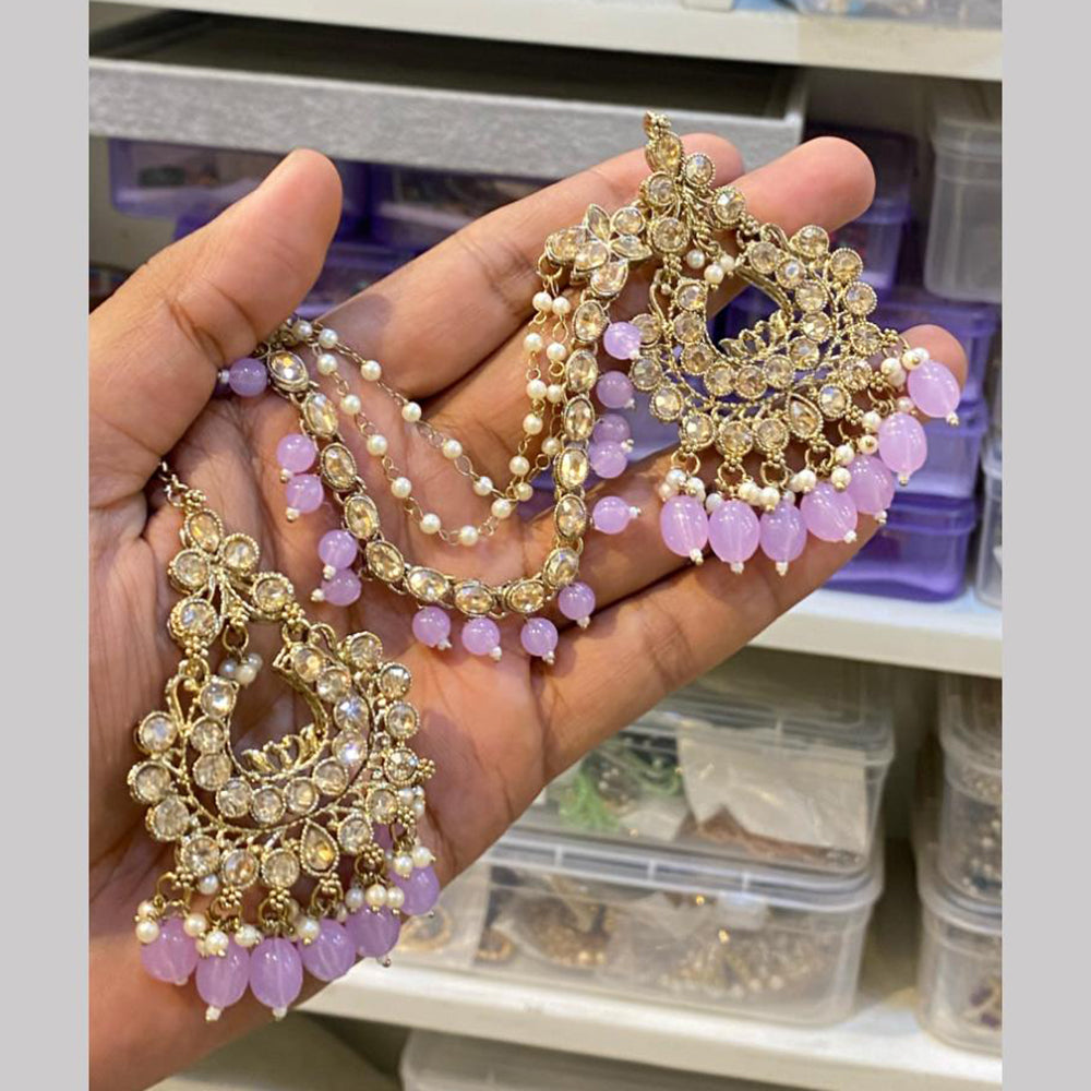 Hira Collections Gold Plated Crystals And Beads Dangler Earrings With Maangtikka