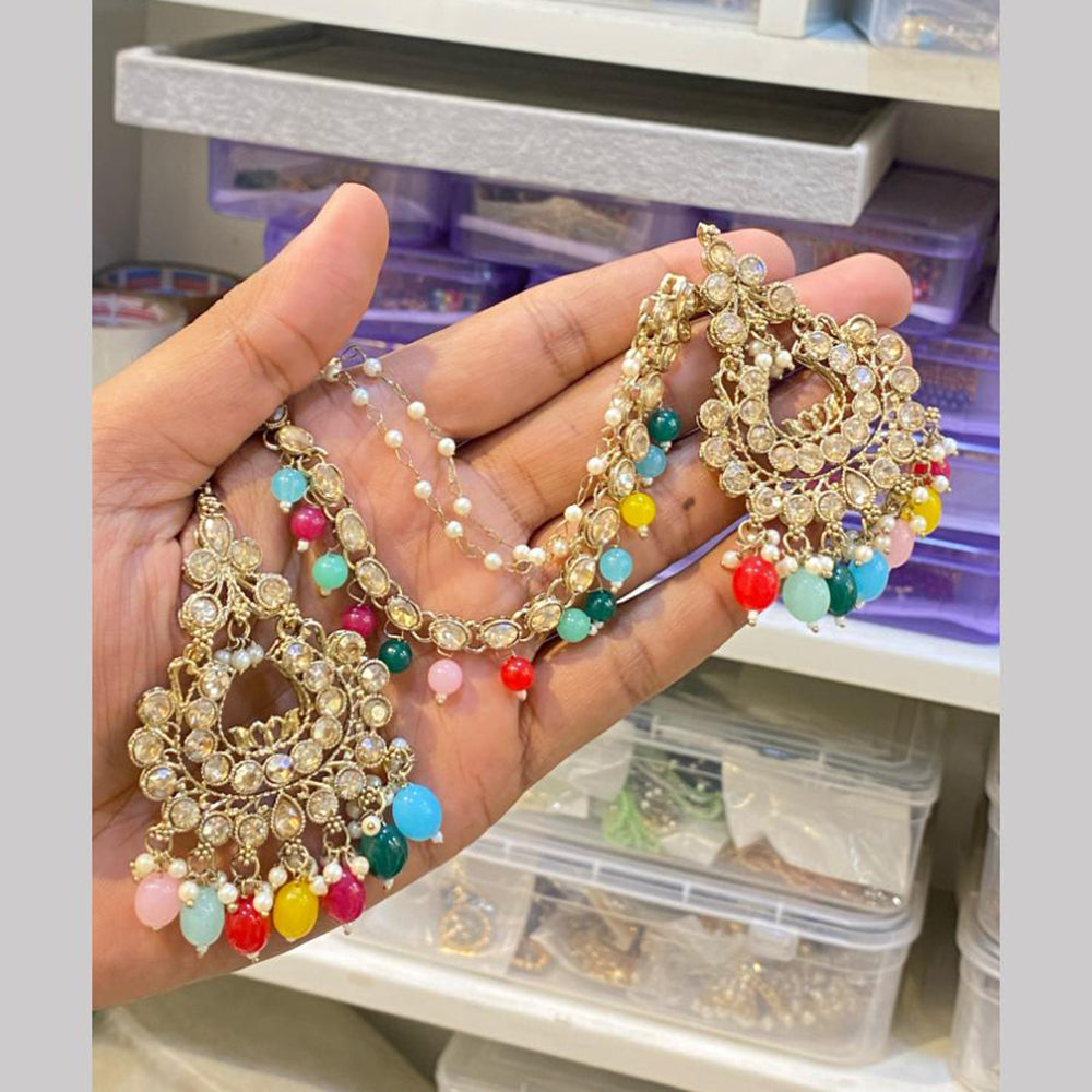 Hira Collections Gold Plated Crystals And Beads Dangler Earrings With Maangtikka