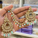 Hira Collections Gold Plated Crystals And Beads Dangler Earrings With Maangtikka