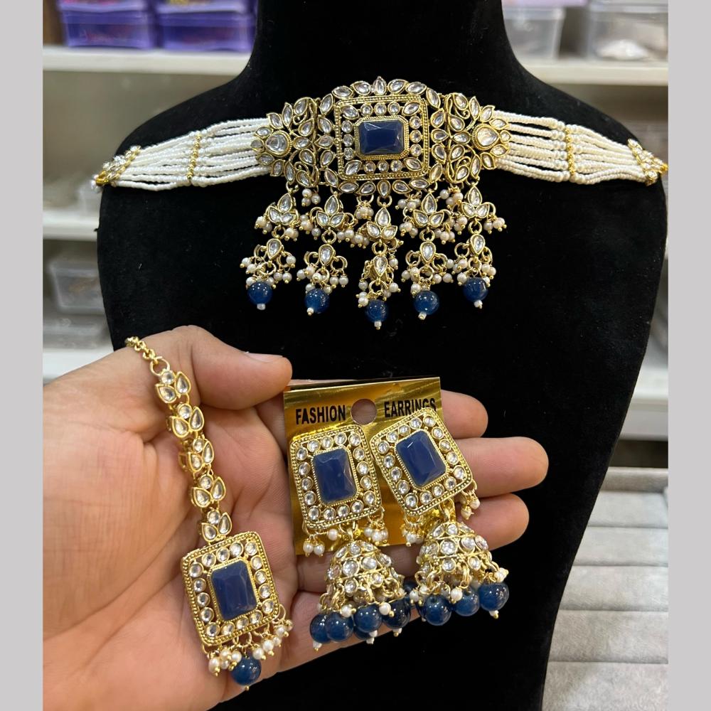 Hira Collections  Gold Plated Royal Kundan Stone And Beads Necklace Set
