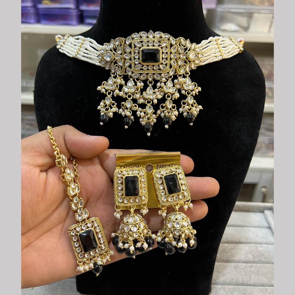 Hira Collections  Gold Plated Royal Kundan Stone And Beads Necklace Set