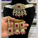 Hira Collections  Gold Plated Royal Kundan Stone And Beads Necklace Set