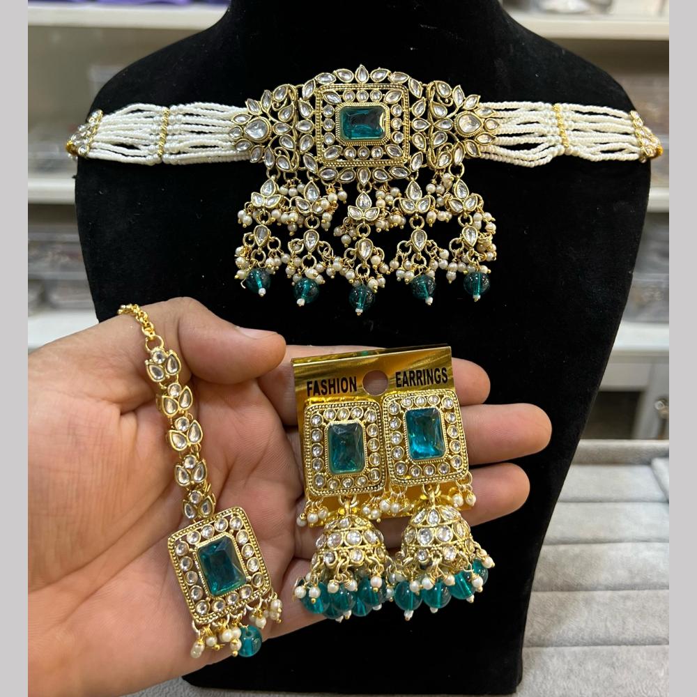 Hira Collections  Gold Plated Royal Kundan Stone And Beads Necklace Set