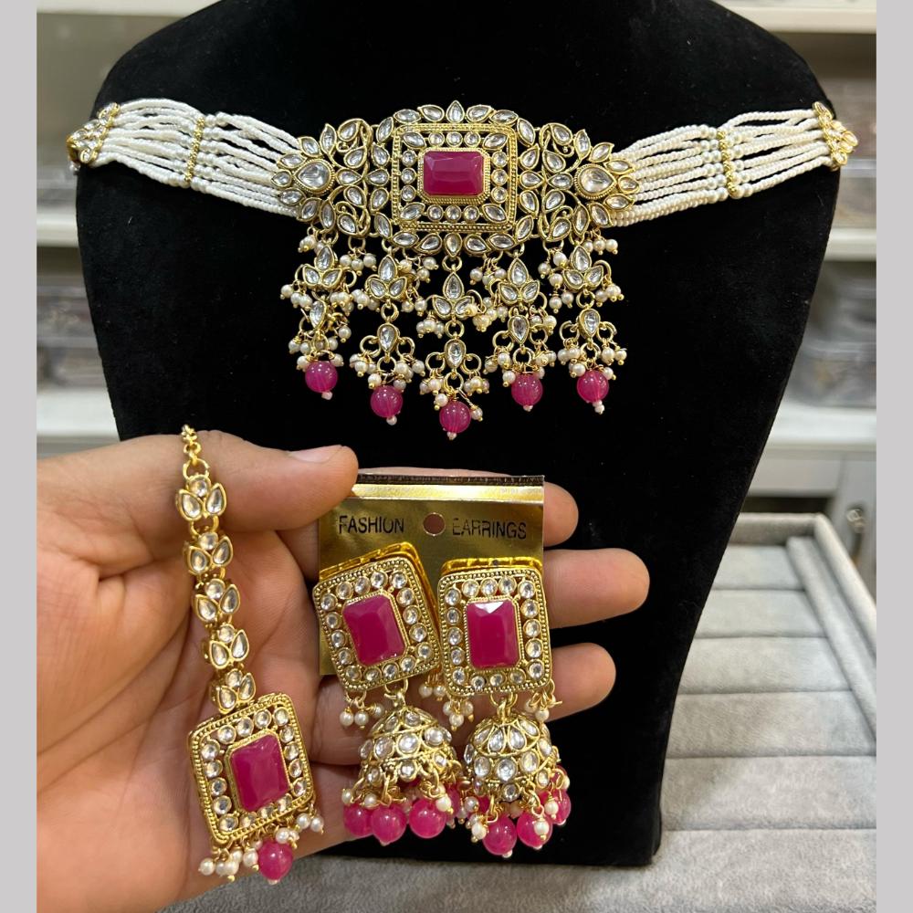 Hira Collections  Gold Plated Royal Kundan Stone And Beads Necklace Set