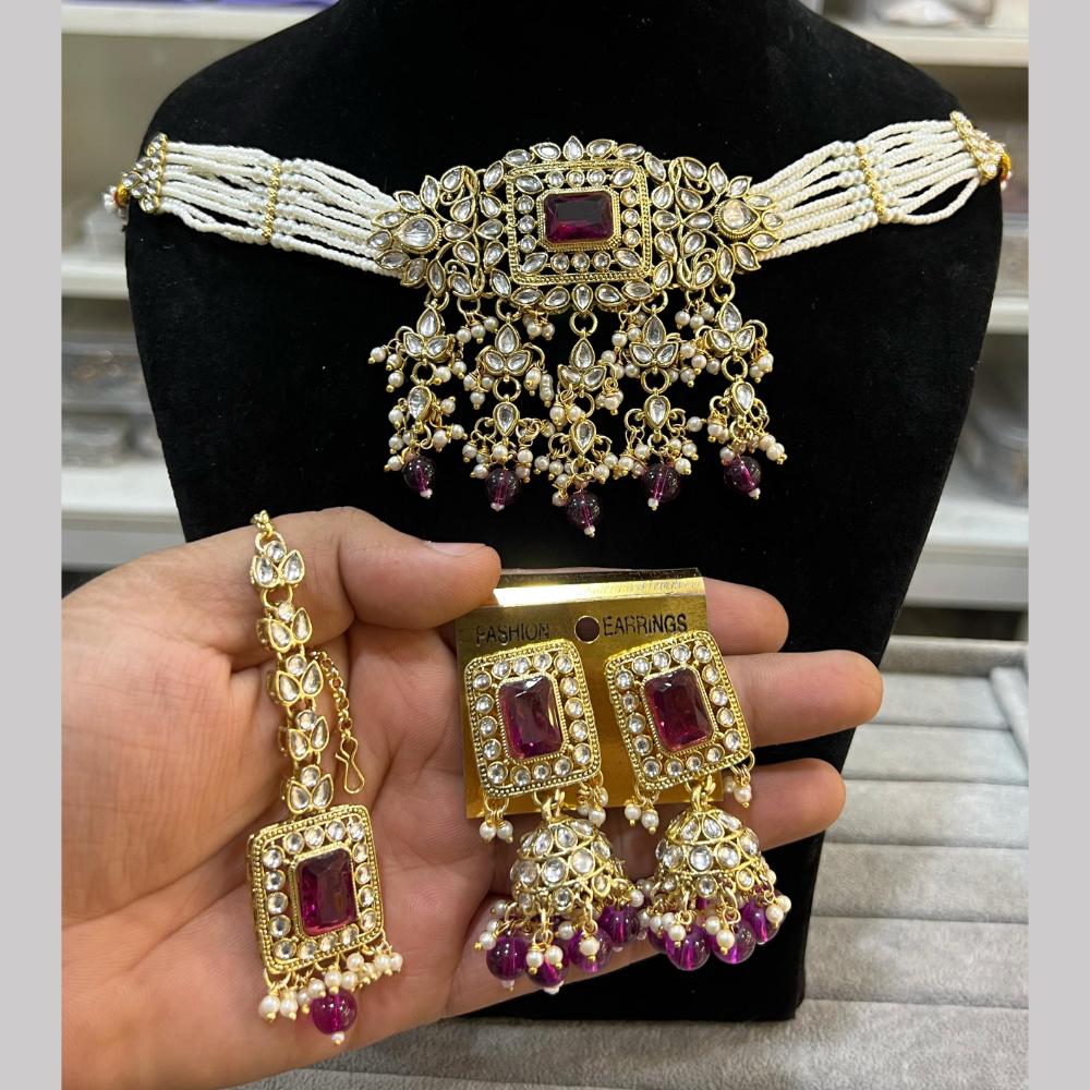Hira Collections  Gold Plated Royal Kundan Stone And Beads Necklace Set