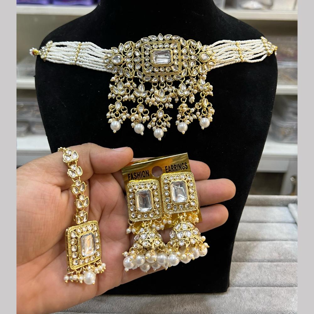 Hira Collections  Gold Plated Royal Kundan Stone And Beads Necklace Set