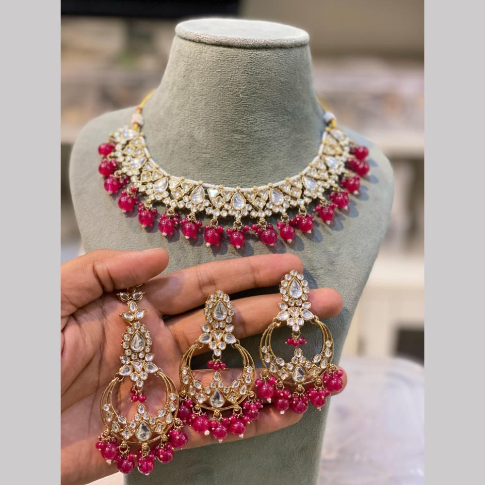 Hira Collections  Gold Plated Royal Kundan Stone And Beads Necklace Set